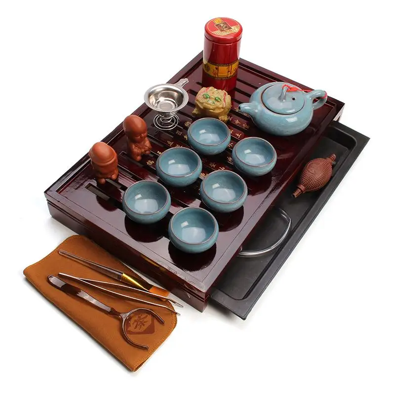 

Chinese Kung Fu Tea Set Wooden Tray Yixing Ceramic Teapot For The Tea Cups Traditional Teaware Ceremony 27-piece Tea Suit