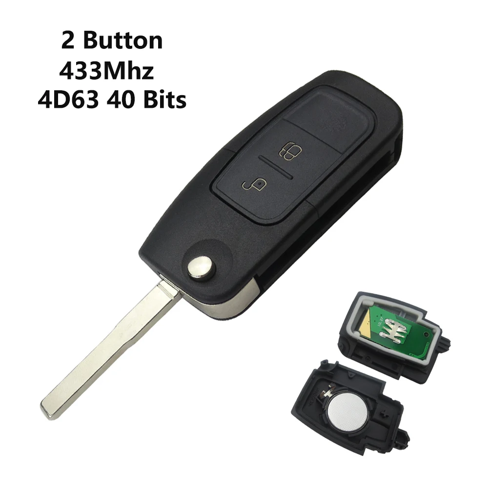 4D63 40 Bits OkeyTech для Ford Focus Mk2 Fiesta Ranger Kuga откидной Складной Дистанционный Автомобильный ключ 433 МГц 4D60 4D63 40 80 бит чип HU101 лезвие 2 кнопки - Цвет: 4D63 40 Bits