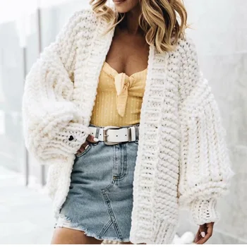 

2020 Hand Knit Bat Lantern Sleeve Loose Winter Coat Women Woman Cardigan Jumper Sueter Mujer Truien Dames Korean Sweater