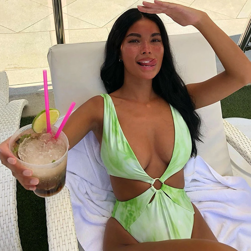 

Printed One Piece Swimsuit Female 2021 Sexy Hollow Out Swimwear Women Bodysuit Push Up Monokini Bathing Suits Summer Beach Wear