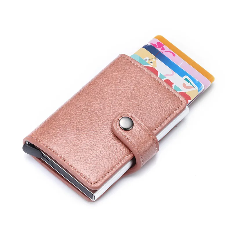 BISI GORO, новинка, Модный женский бумажник на кнопке, розовый, RFID, блокирующий кошелек, всплывающий, защитный чехол для карт, тонкий Противоугонный держатель для ID