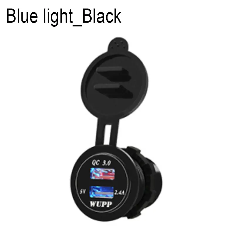 Быстрое Автомобильное Зарядное устройство QC 3,0 Мощность адаптер Dual USB автомобиль DVR, DC 12 V-24 V сигарета зажигалка на электропитании 2 порта для iPhone и Android - Название цвета: Blue light Black
