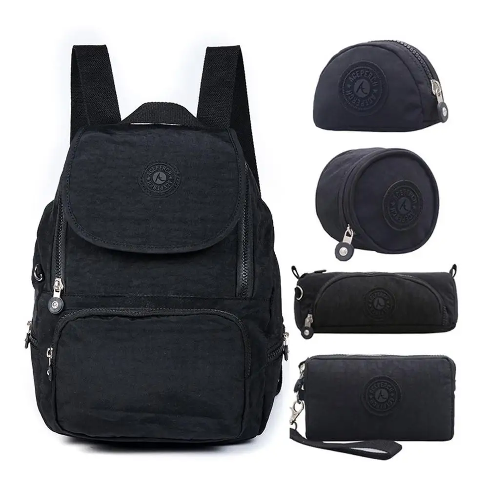 ACEPERCH Повседневный школьный рюкзак для девочек для подростков Mochila Feminina женский нейлоновый рюкзак для ноутбука женский - Цвет: 5 pieces Black