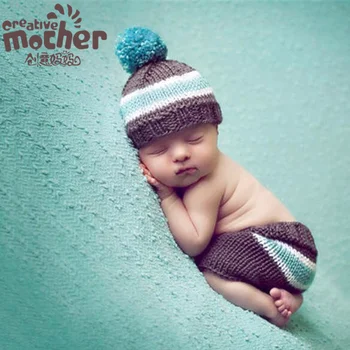 

Cute Handmade Knitting Soft Hat Pants Set Baby Clothing Accessories for 0-4 Months Newborn Baby Photography Props