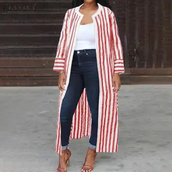 

ZANZEA Women Stripe Printed Long Cardigan 2020 Tops Blusas Fashion Ladies Casual Side Split Long Shirts Tunic Chemiser Mujer 5XL