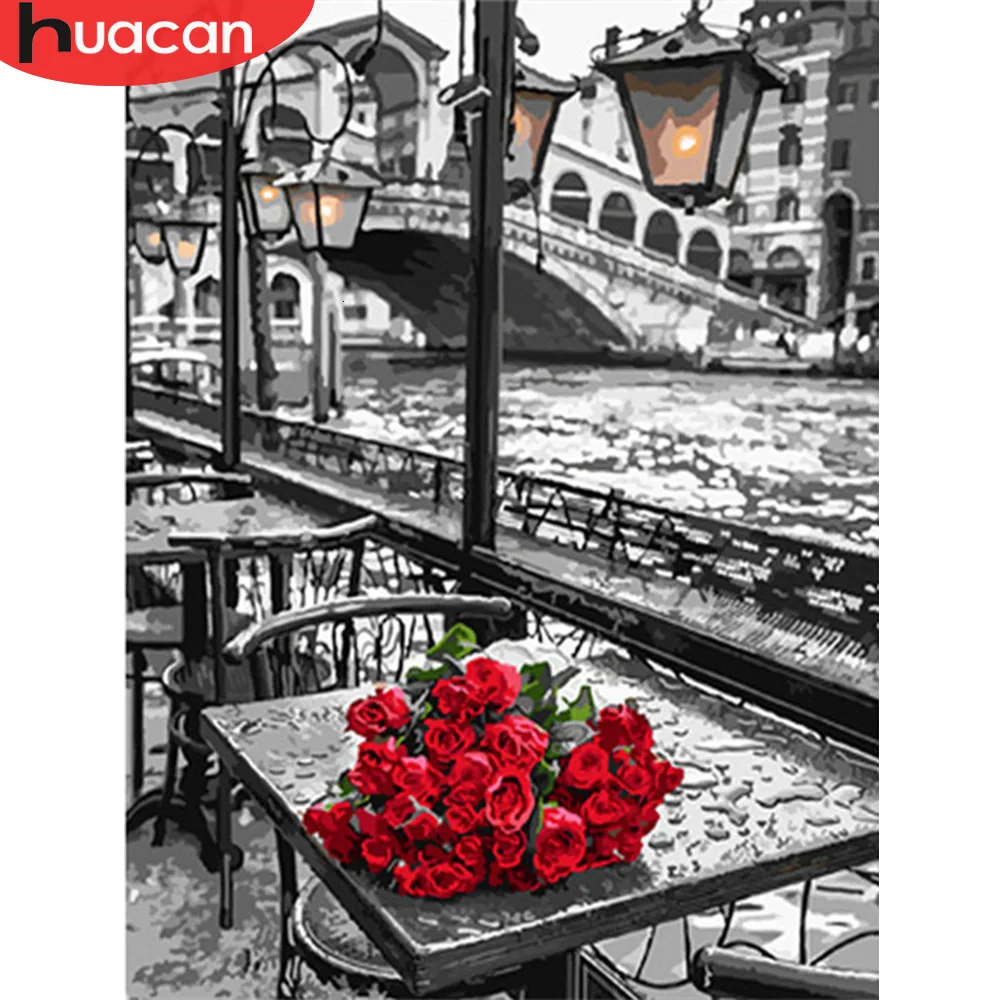 

HUACAN Pictures By Numbers Oil Painting Rose Flowers HandPainted Coloring Drawing Gift Kits Canvas DIY Home Decoration