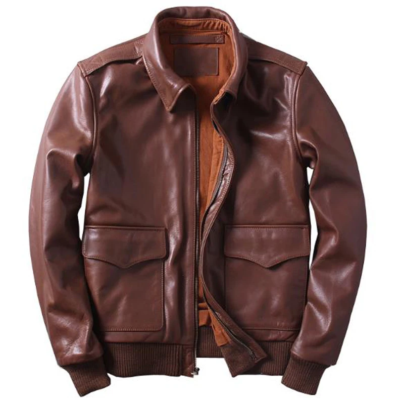 

US A2 Flight Mens Bomber Genuine Leather Jackets Coats Automotive Real Cow Leather Coat Super Plus Size 5XL 6XL XXXXXXL A568