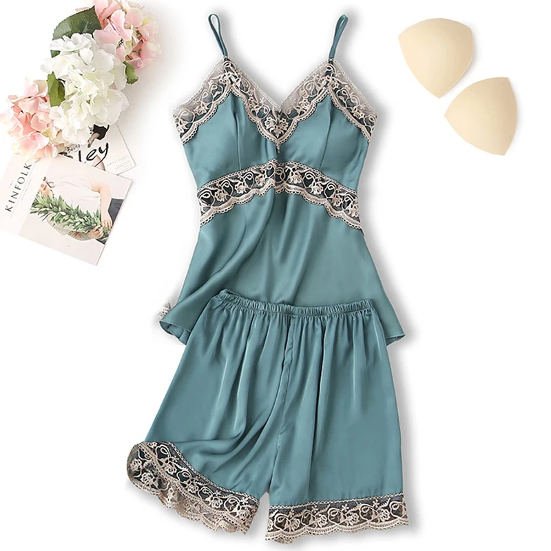 Women's Suit Sleepwear Summer V Neck Sexy Pyjamas Women Spaghetti Strap Pijama Shorts Female Pajamas 2021 Fashion Girl Nightie