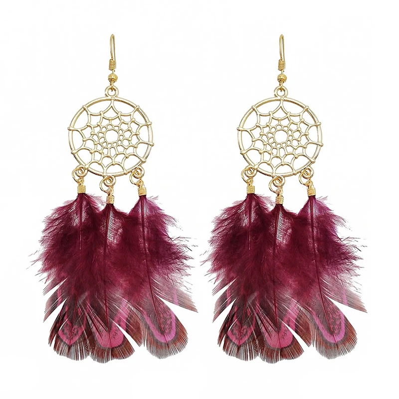 Fancy Hollow Dream Catcher Leaf Feather Shiny Crystals Drop Dangle Earrings For Women Party Jewelry Korean Hanging CZ Earrings