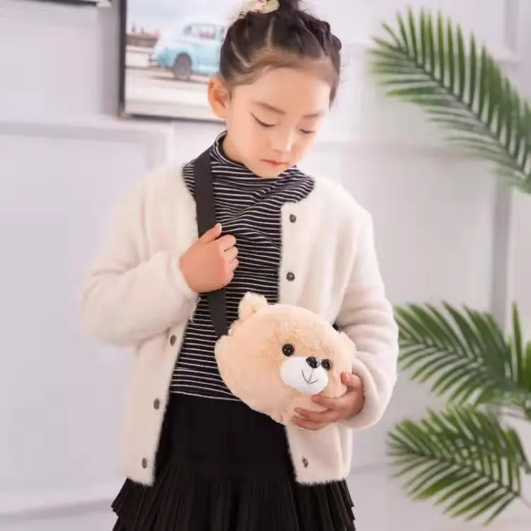Bear Head Plush Toys CHILDREN'S Single-shoulder Bag Cute Cartoon Girl'S Bag Shoulder Purse