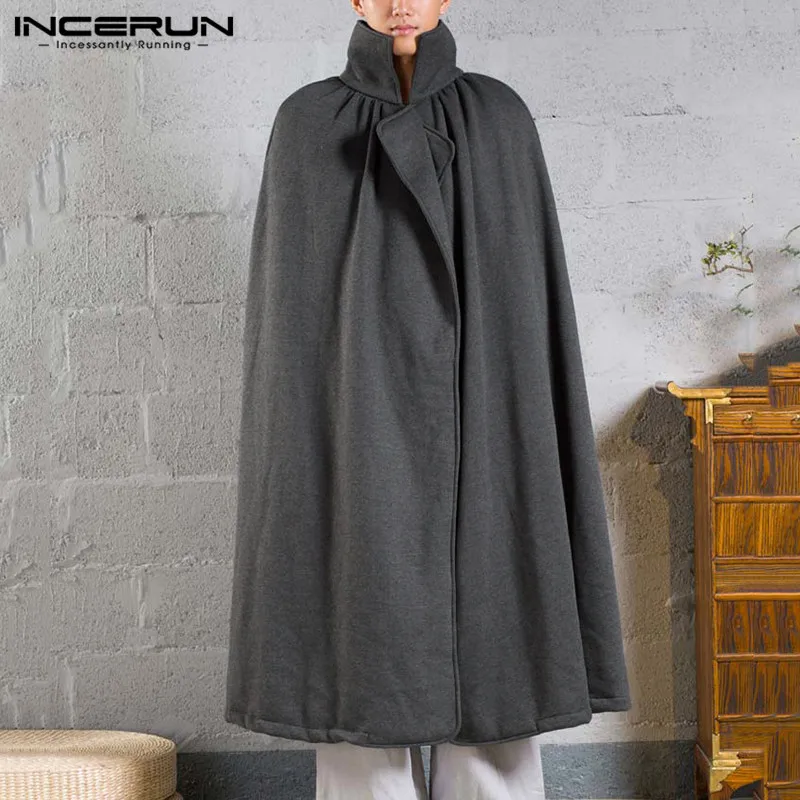 Loose Trench Cardigan INCERUN Men Solid Cloak Coats Winter Cape Ponchos Blanket Lapel Outerwear Mens Vinatge Topcoat Streetwear