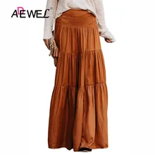 ADEWEL оранжевая юбка для женщин s Высокая талия повседневные плиссированные однотонные вечерние длинные макси юбки для женщин богемная Бохо свободная эластичная юбка