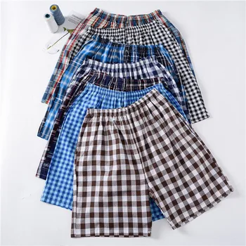 

2020 Summer Men 100% cotton sleep bottoms Male beatch shorts Board Shorts Men Casual Plaid pajama half pants Swimming Shorts XXL