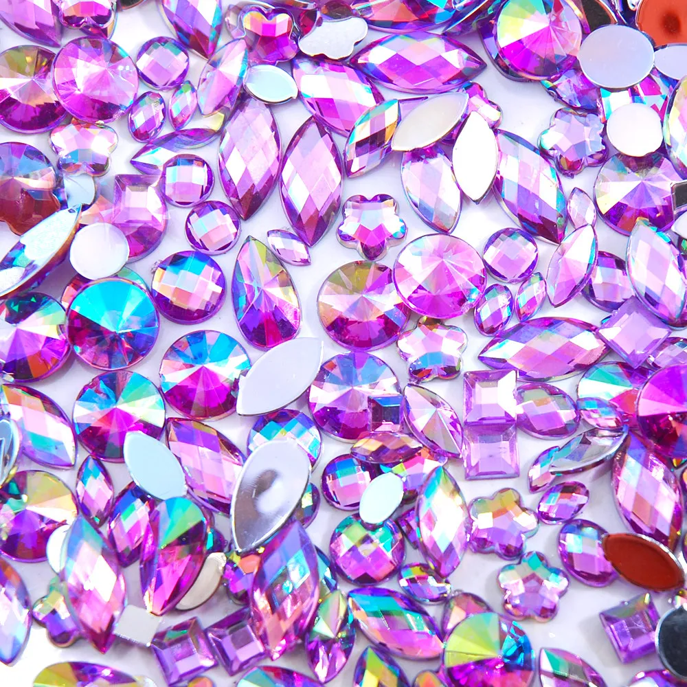 Sky Blue Glitter AB Nail Art Crystal Rhinestones - 300Pcs Mixed Shape Flat Back 3D Decoration Stones