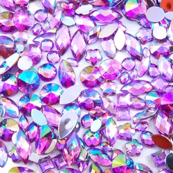 Sky Blue Glitter AB Nail Art Crystal Rhinestones - 300Pcs Mixed Shape Flat Back 3D Decoration Stones (Light purple AB)