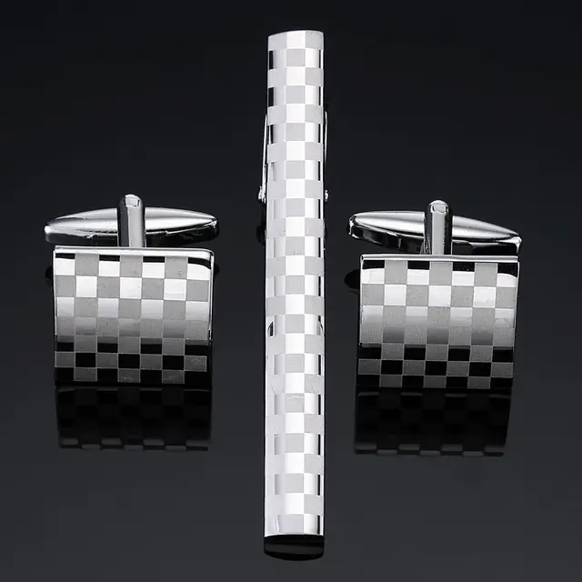 a set High quality brass enamel necktie clip cufflink suit men's business dress accessories French shirt cufflink  tie clip set 2