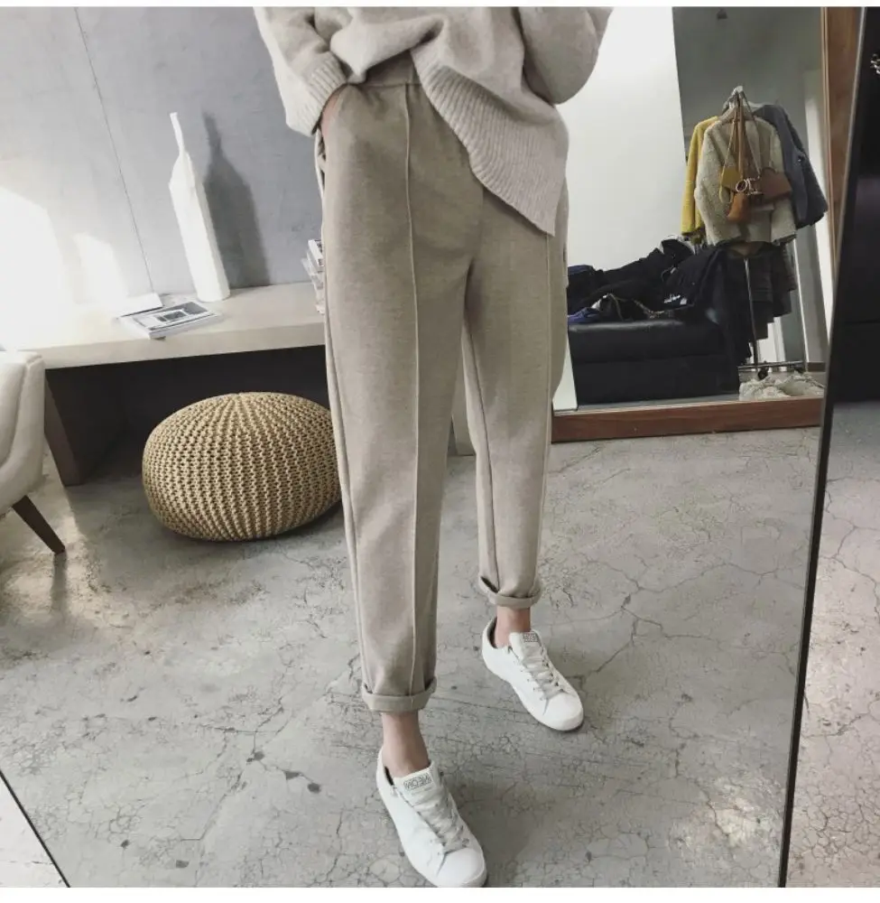 nike sweatpants BGTEEVER Winter Thicken Women Pencil Pants Wool Pants Female Autumn High Waist Loose Trousers Capris Soft Good Fabric BGTEEVER plaid pants