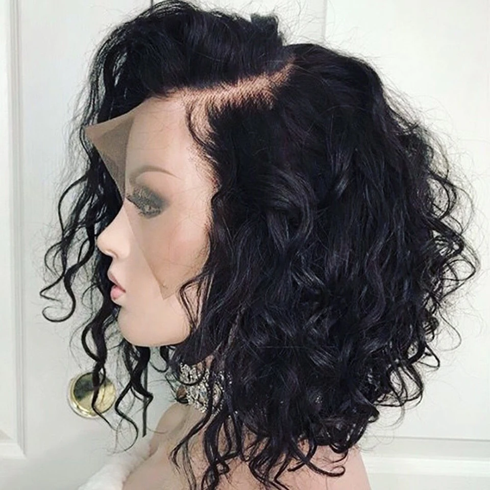 Sassoon Bob 13*4 короткие волосы с волнистым кружевом спереди, парики для женщин, предварительно выщипывающиеся отбеленные узлы, бразильские волнистые волосы Remy