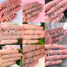 Модные женские серьги набор Крошечные золотые серебряные геометрические кристаллы Луна и звезда серьги-гвоздики винтажные аксессуары женские ювелирные изделия в стиле бохо