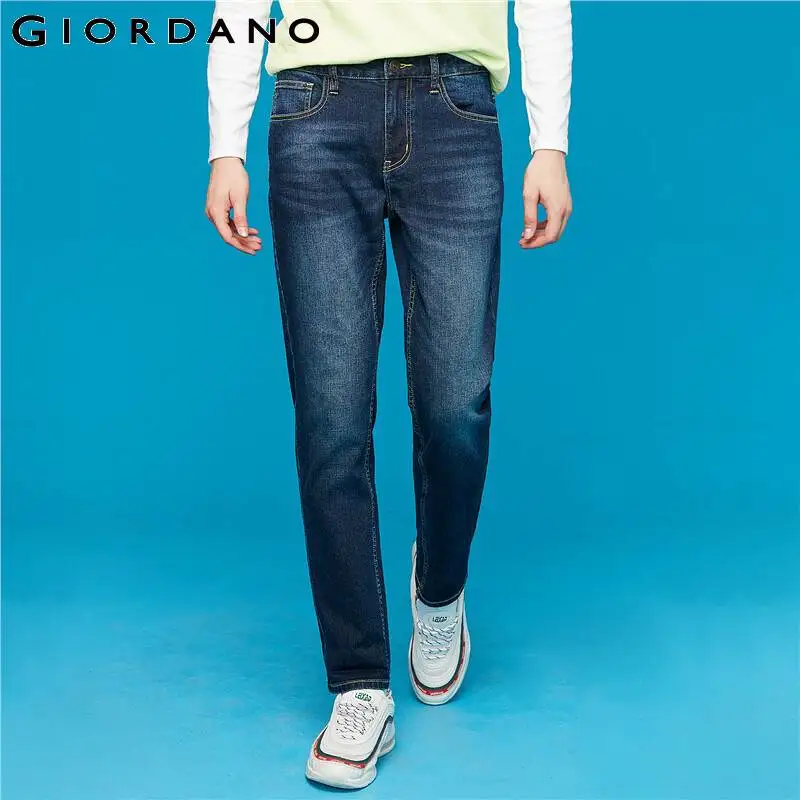 Мужские облегающие джинсы Giordano эластичные со средней талией с эффектом усов 01119068