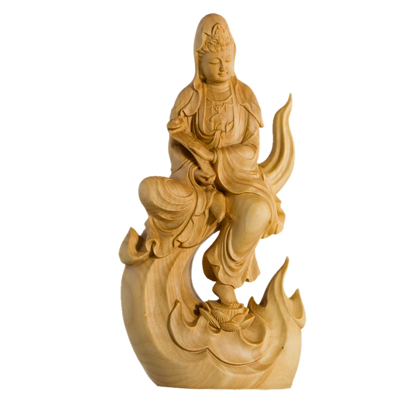 13 см резьба из самшита Ruyi Guanyin украшения Bodhisattva скульптура массива дерева статуя