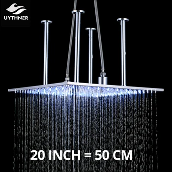 

Luxury 20 inch Rain Shower Head Chrome Big Top LED Shower Head With Arm Ceiling Mounted Bathroom Shower Accessories Top Sprayer