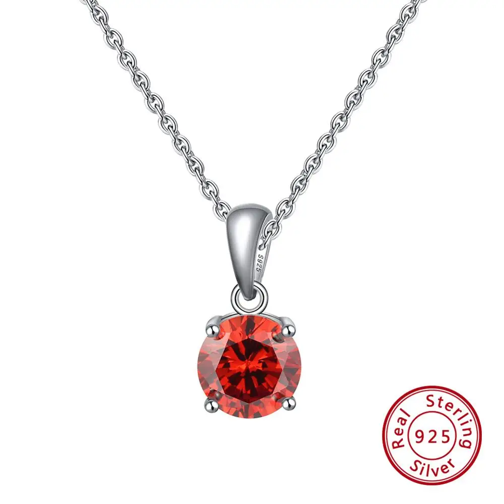 Effie queen, настоящее 925 пробы, серебряное ожерелье с кулоном, счастливый камень по месяцу рождения, разноцветные циркониевые серьги-гвоздики, Женские Ювелирные изделия BN118 - Цвет камня: Jan. Garnet