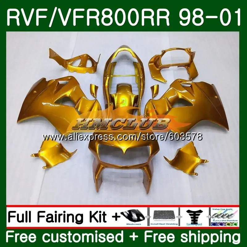 No. 1 Корпус для HONDA перехватчик VFR800R VFR800RR 1998 1999 2000 2001 87CL. 81 обувь первой величины золотого цвета на ПВП 800RR 800 RR VFR800 98 99 00 01 обтекатель - Color: No. 1