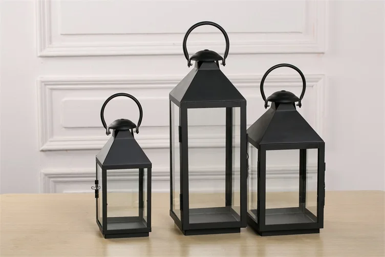 Скандинавский квадратный стеклянный подсвечник, черный железный подсвечник, металлический подсвечник для внутреннего двора, бужуар, для свадьбы, дня рождения, FC267
