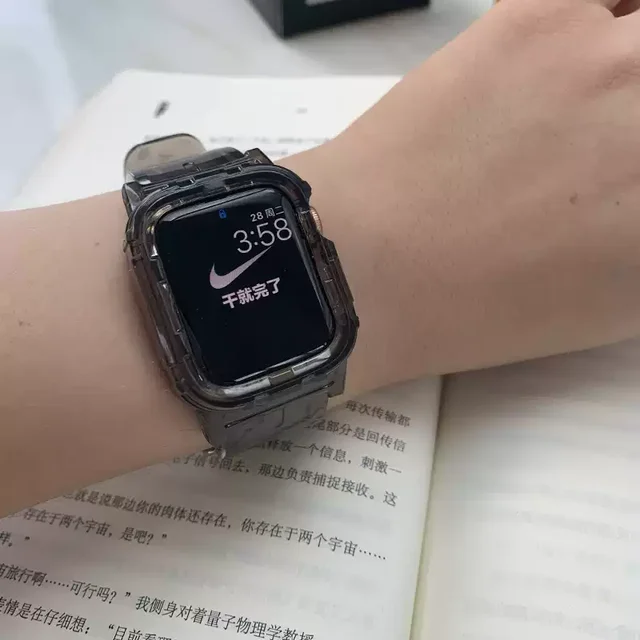 Newest Clear Band + Case for Apple Watch Series 7 6 SE 5 4 44mm 42mmTransparent for iwatch Strap 3 2 1  38mm 40mm Plastic Strap Black