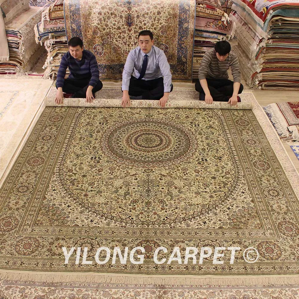 Yilong 9'x12' Vantage большой персидский шелковый ковер античный "Медальон" Кашмира ковер ручной работы (YJH249A)