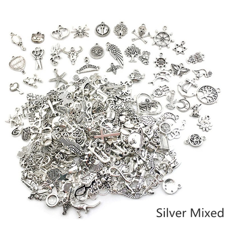 Wholesale Bulk Lots Jewelry Making Mixed Smooth Tibetan Silver Metal Charms  Pendants DIY for Necklace Bracelet 100 PCS 7-25mm - AliExpress