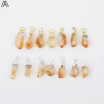 

Natural Citrines Quartz Chip Beads Charms For Necklace Making,Plated Gold Copper Yellow Quartz Pendant Connectors DIY FZ-73AMC.E