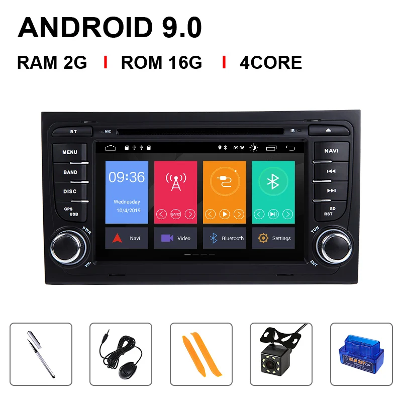 4 Core 16ROM OBD Cam " ips DSP 2 din Android 9 gps Авторадио Мультимедиа для Audi A4 B8 B6 B7 S4 B7 B6 RS4 B7 SEAT Exeo Навигация dvd плеер 4G 64G - Цвет: 4 Core 16ROM OBD Cam