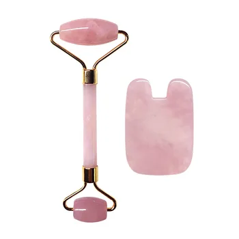 

Rose Quartz Jade Roller Anti Cellulite Wrinkle Gua Sha Board Set Natural Stone Slimming Roller Facial Massager Face Lifting Tool