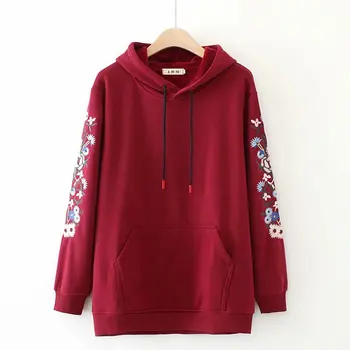 

Oversize Plus Size hooded Women Sweatshirt 2019 Autumn Winter Cotton floral sweatshirt
