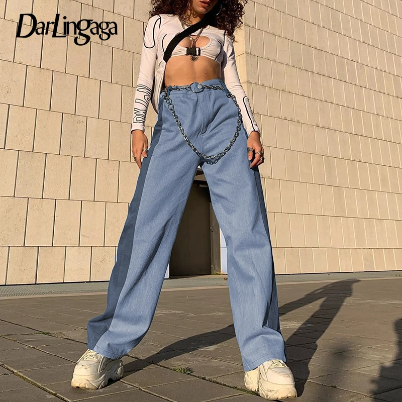 Darlingaga Streetwear Loose Flare Pants Women Trousers Side Stripe Panelled High Waist Pants Casual Bell Bottom Capri Pantalones