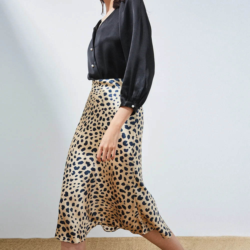 Half-length fishtail skirt women's leopard bag hip women 2020 summer spring retro satin A word printed 3016 | Женская одежда