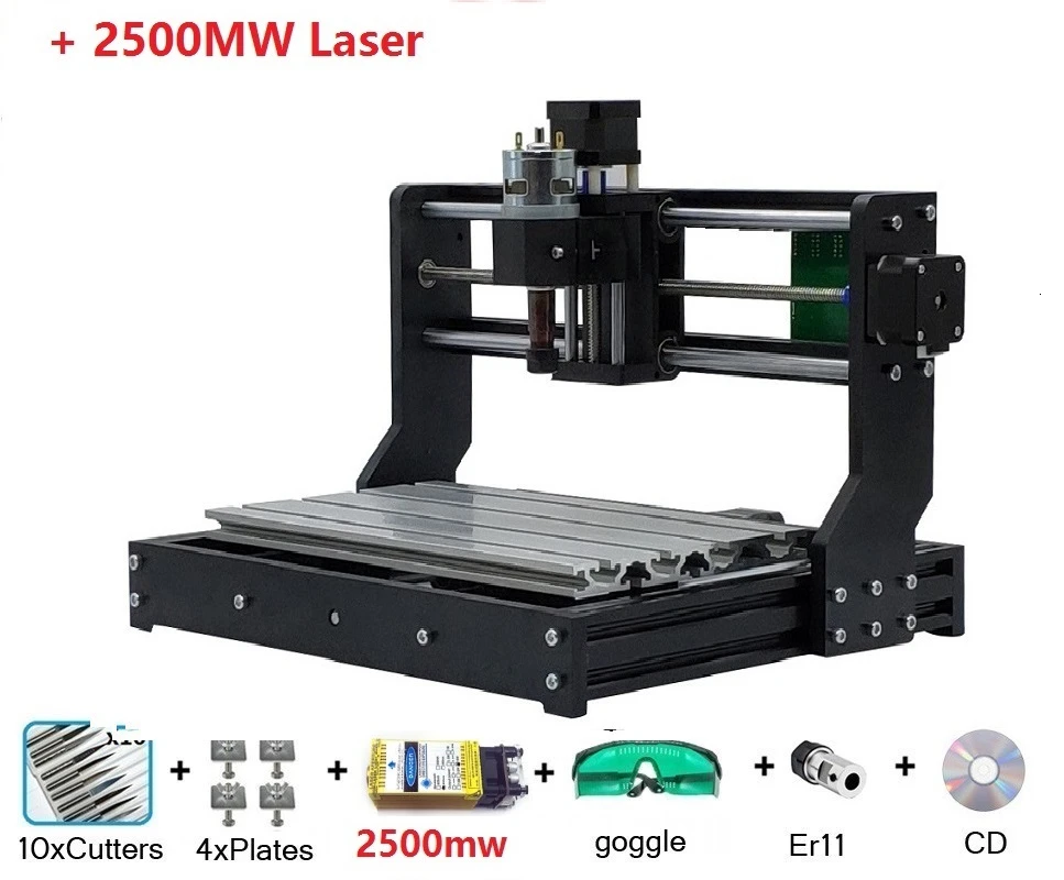 CNC 3018 PRO мини лазерный гравировальный станок для дерева, ПВХ, металла, ЧПУ станок GRBL ER11 Хобби DIY гравировальный станок CNC3018 гравер - Цвет: Add 2500mw laser