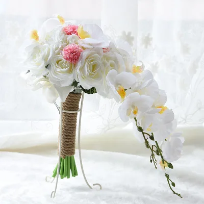 Водопад белый и желтый Свадебный букет с жемчугом белые пенопластовые Розы Искусственные Свадебные цветы Букеты букет De Mariage