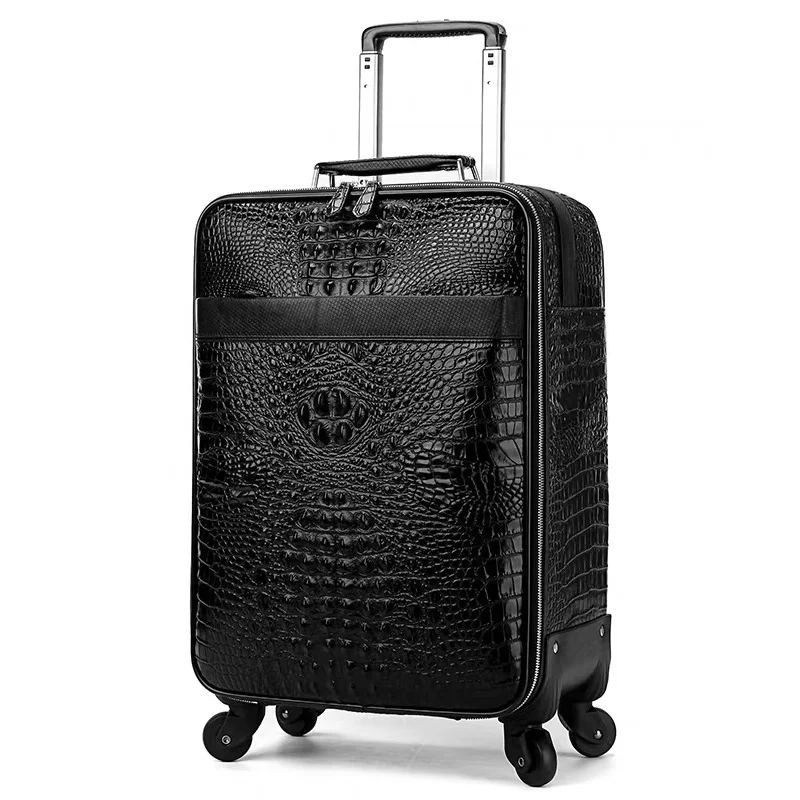 GraspDream New Men Crocodile head layer cowhide luggage sets cabin travel bags on wheels business trolley suitcase with handbag