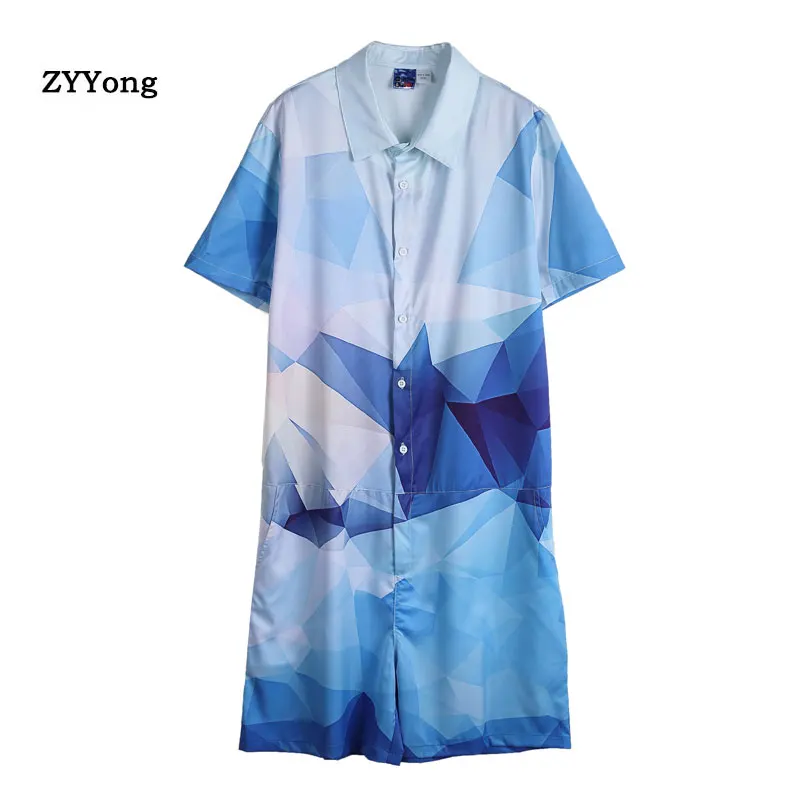 Men's Wear 2020 Summer Geometric Pattern Beach Men's Half Sleeve Shorts Overalls For Male Tide New Clothes