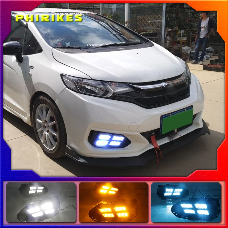 

2pcs LED DRL Daytime Running Lights Daylight Fog Lamp Cover With Turn signal lamp For Honda jazz fit 2018 2019