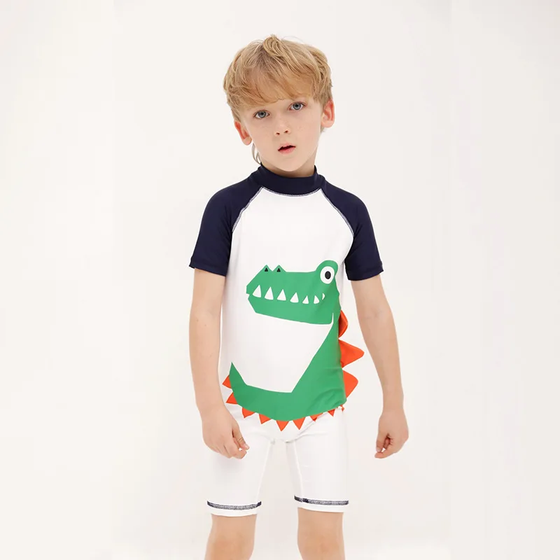 

2021 Fall New Short Sleeve Bathing Suit Boy Cartoon Swimsuit Surfing Suit Quick Dry Children Sunscreen Swimwear One Piece Suit