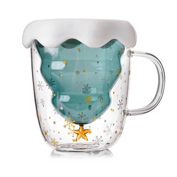 

Creative Christmas Glass Coffee Mug Double Walled Milk Water Cups Christmas Tree Star Coffee Cup 3D Transparent Mugs