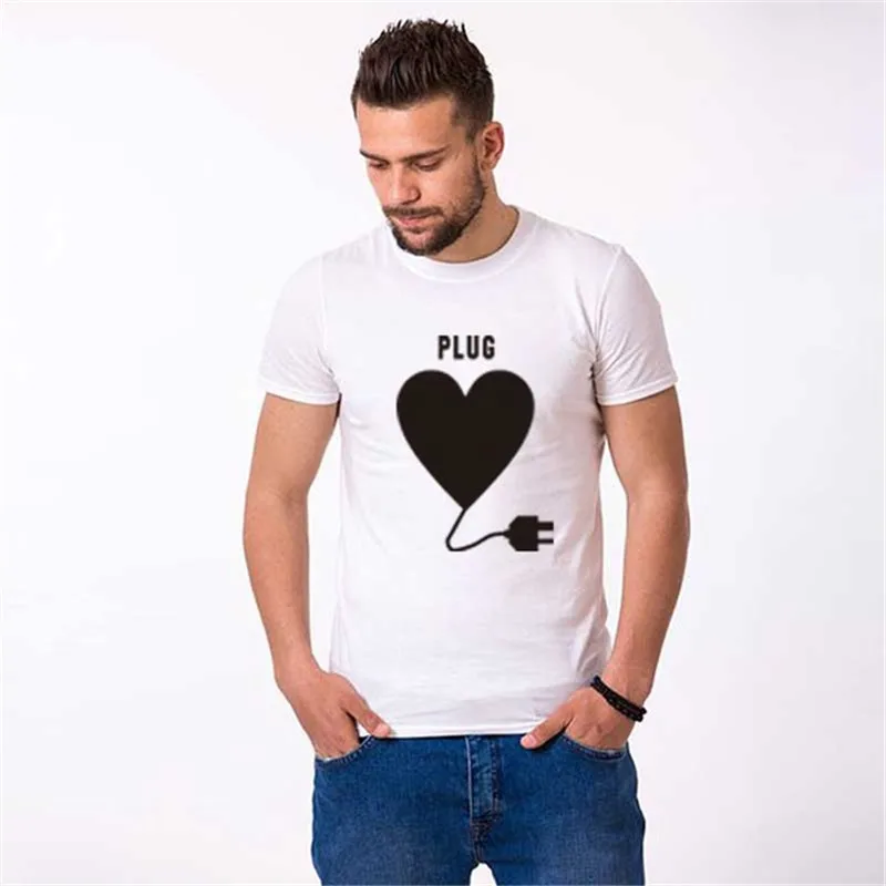 Футболка с надписью Love plug and play для мужчин и женщин в Корейском стиле Харадзюку