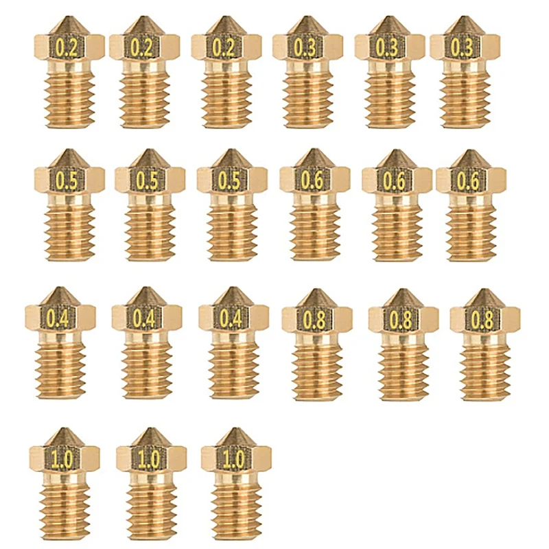

21 Pcs for 3D Printer ED3 Brass Nozzle 0.2/0.3/0.4/0.5/0.6/0.8/1mm M6 Thread Print Head
