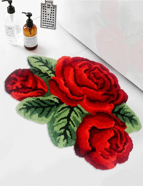 Tappeto di alta qualità 3 Rose tappeto tappeto fatto a mano tappeto moderno  antiscivolo tappeto cucina tappeto rosa rossa tappeto a forma di fiori s  80X60cm - AliExpress