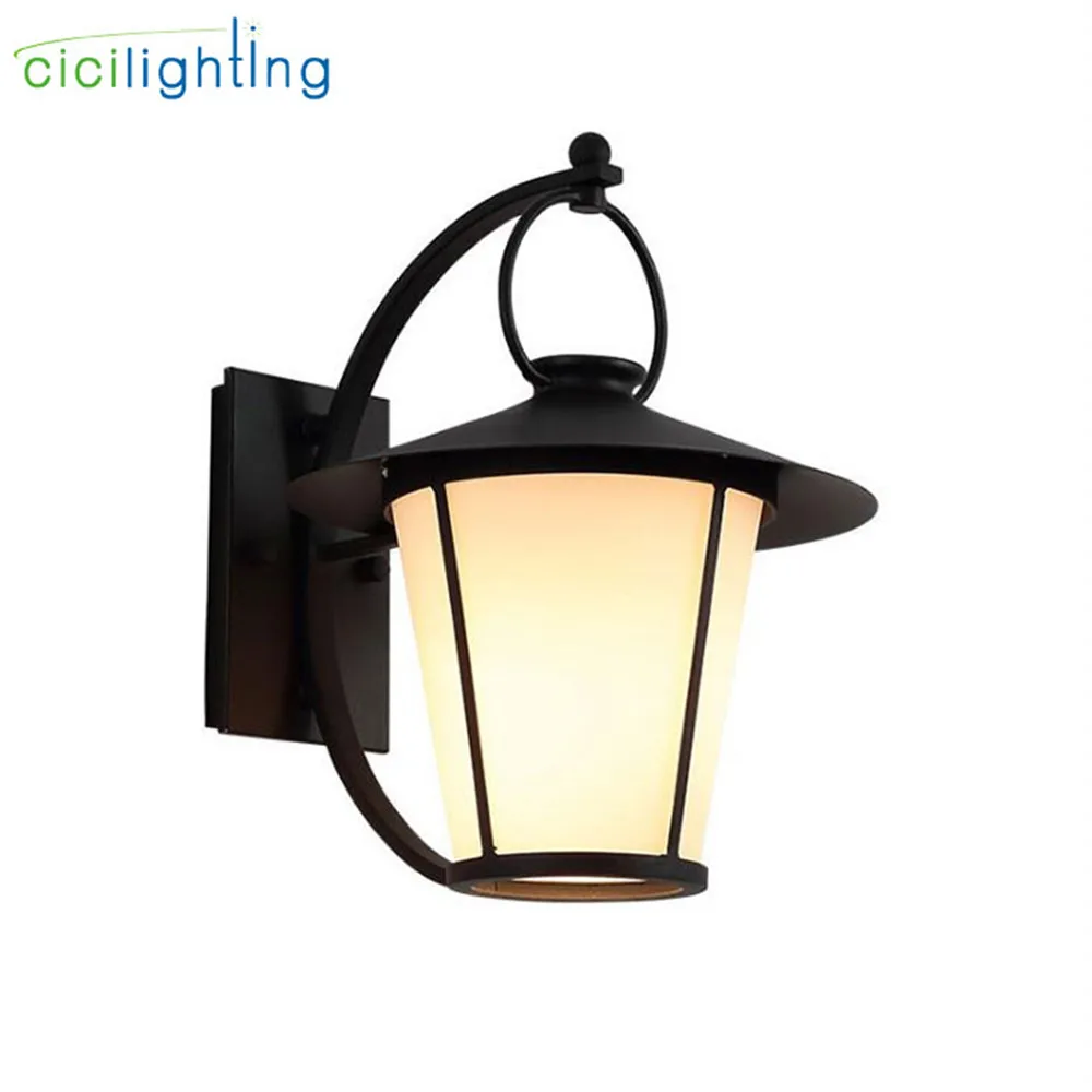 Industrial Outdoor Wall Light Fixture Matter Black Warm White Wall Lantern White Glass Sconce for House Deck Patio Porch Lights