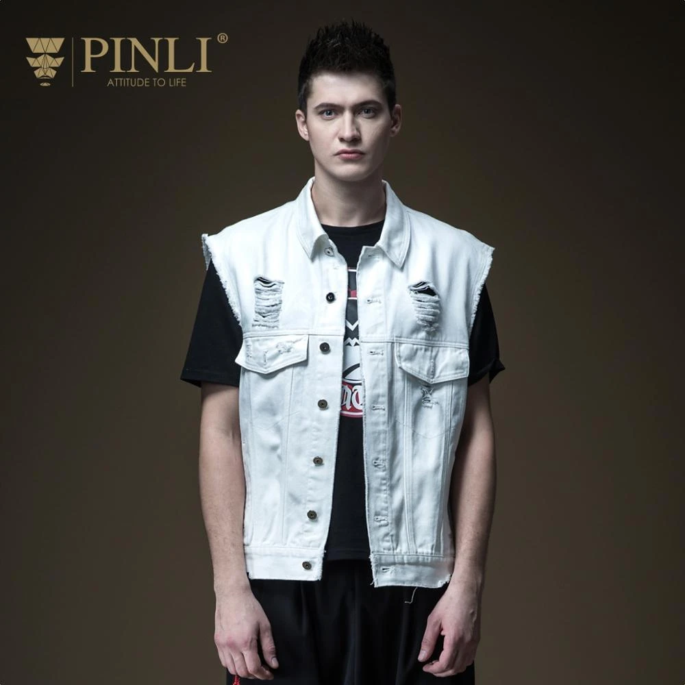 men ripped solid denim jacket